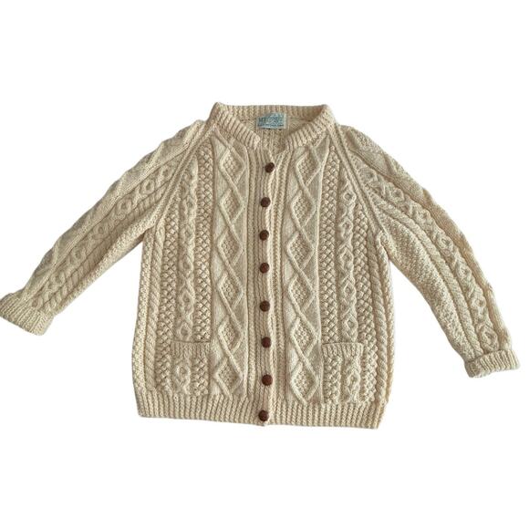 McGuinness Irish Wool Cream Aran Cardigan Hand Knit in Ireland Fisherman Sweater - Picture 1 of 9